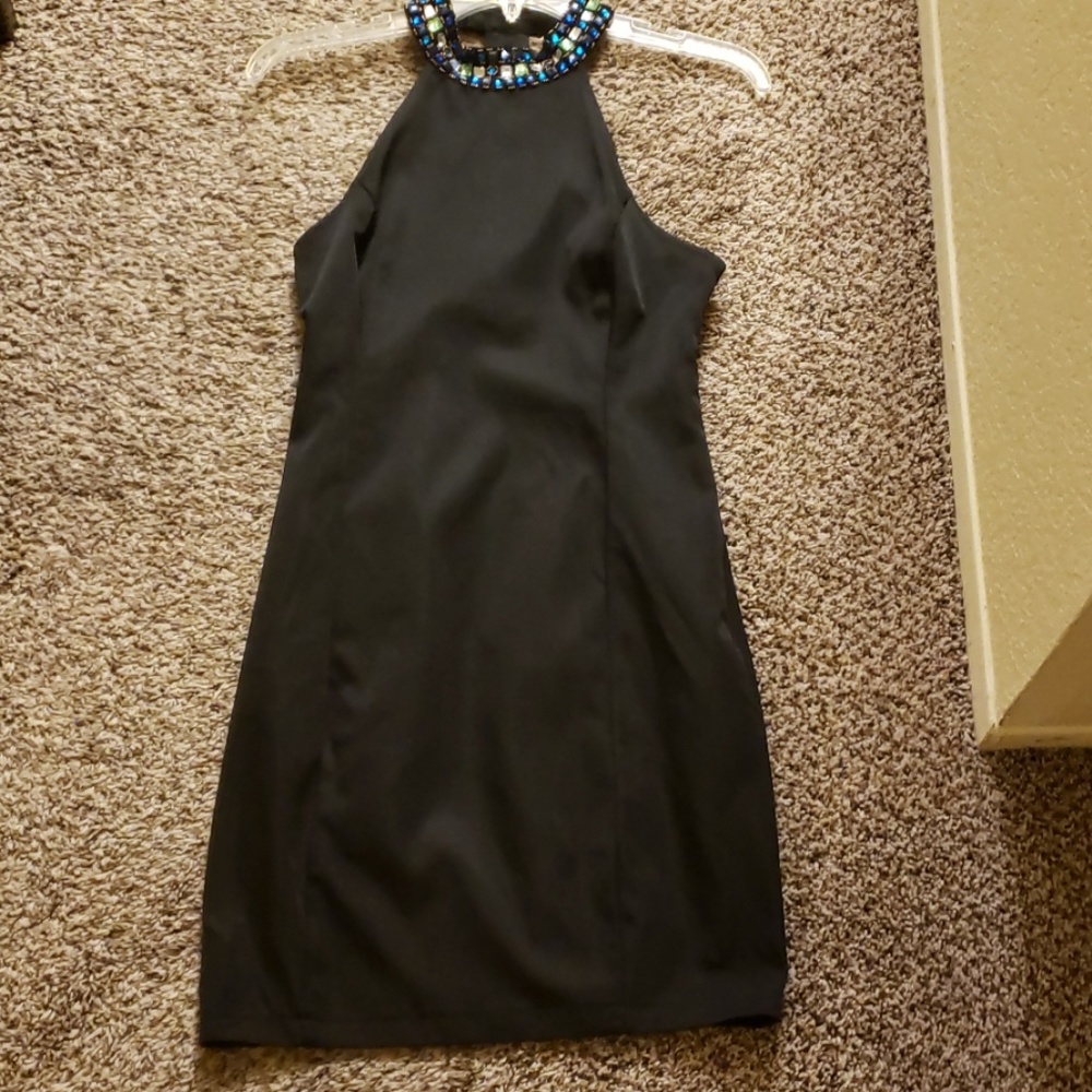 Backless halter beaded dress